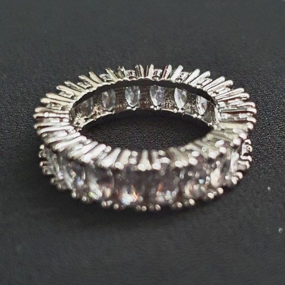 Charm Silver Baguette Oval Diamond Ring - Picture 5 of 6